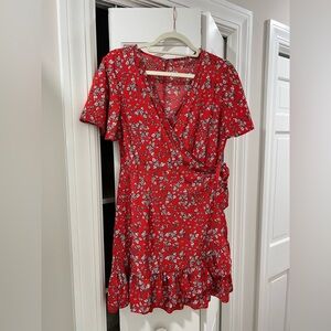Floral Red Wrap Dress